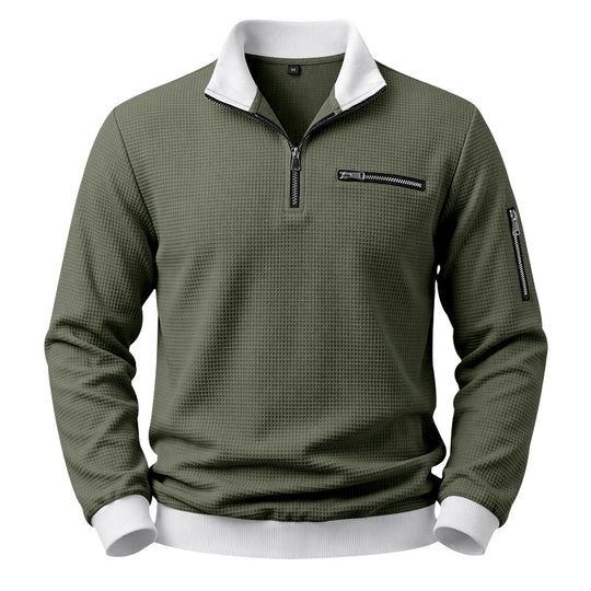 Herren Strukturierter Waffelpullover mit Halbreißverschluss und Reißverschlusstaschen Shop Nory