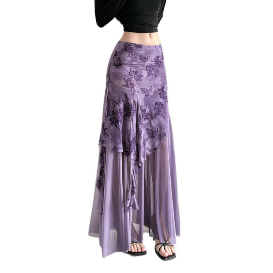 Damen Maxi-Rock mit floralem Design und asymmetrischem Schnitt