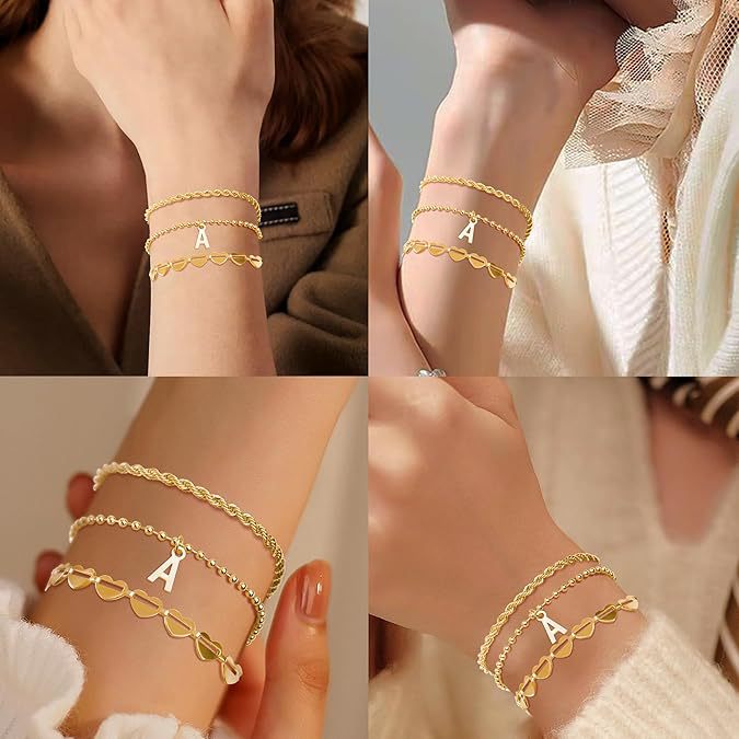 Damen Armband-Set mit filigranen Herz- und Initialanhängern Shop Nory