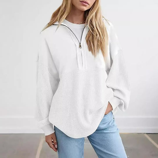 Damen Oversize-Halbzip-Pullover mit Waffelstrick-Einsätzen Shop Nory