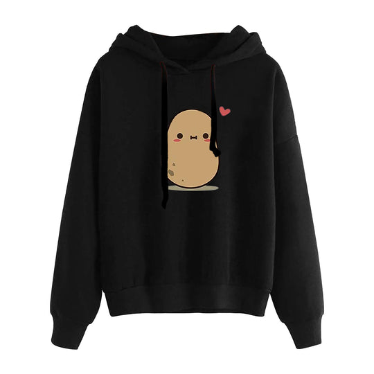Damen nan lässiger Oversize Kapuzenpullover mit Herz‑und‑Pfotenprint, Kordelzug und gerippten Bündchen Shop Nory