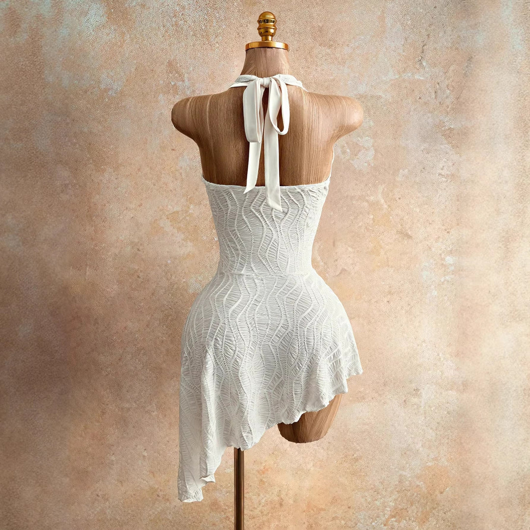 Damen nan figurbetontes Neckholder-Minikleid mit Schnürung, Cut-Out und asymmetrischem Wickelrock
