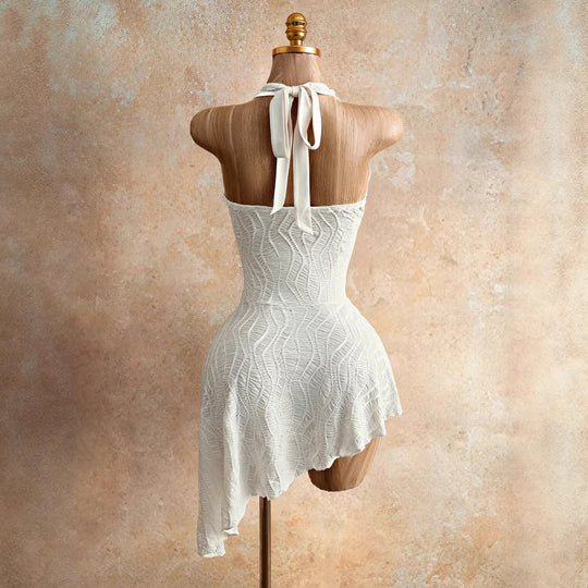 Damen nan figurbetontes Neckholder-Minikleid mit Schnürung, Cut-Out und asymmetrischem Wickelrock
