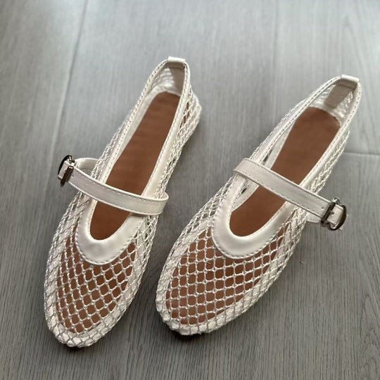 Damen Netz‑Ballerinas mit Mary‑Jane Riemen und geflochtener Sohle Shop Nory