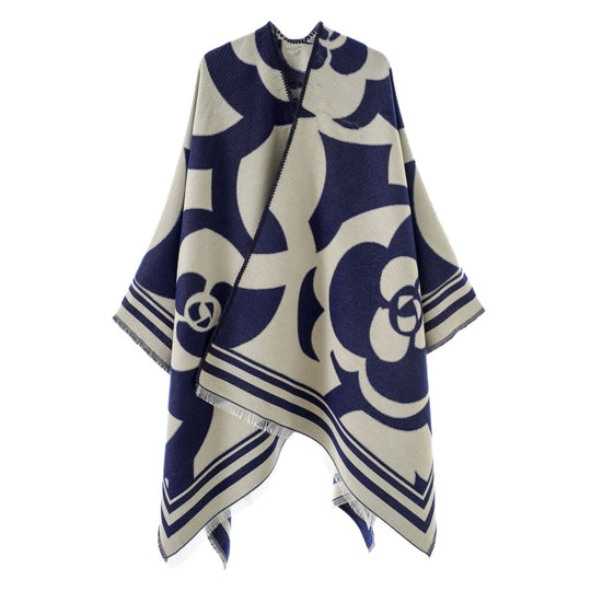 Damen Grobgewebter Jacquard-Überwurf mit großflächigem Ornamentmuster und Zierfransen Shop Nory