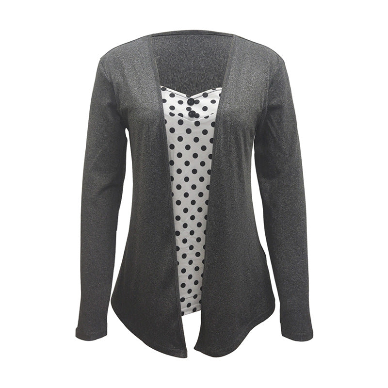 Damen Offener Longcardigan mit integriertem Tupfen-Einsatz und figurumspielender Innenbluse Shop Nory