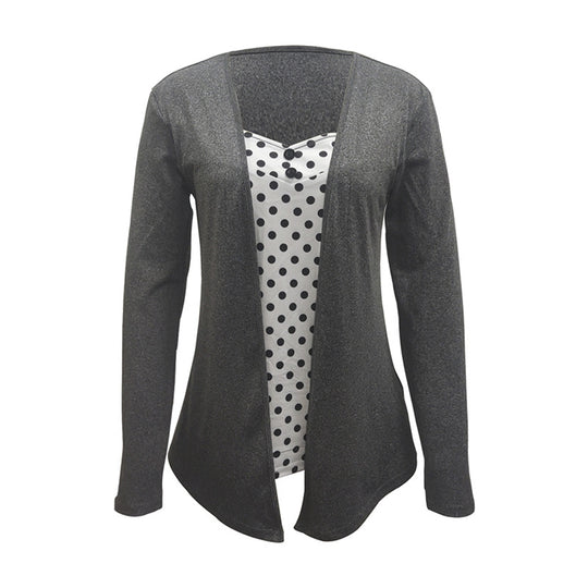 Damen Offener Longcardigan mit integriertem Tupfen-Einsatz und figurumspielender Innenbluse Shop Nory
