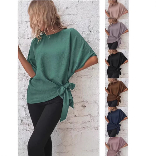 Damen Oversize-Bluse mit Seitenschleife und Fledermausärmeln Shop Nory