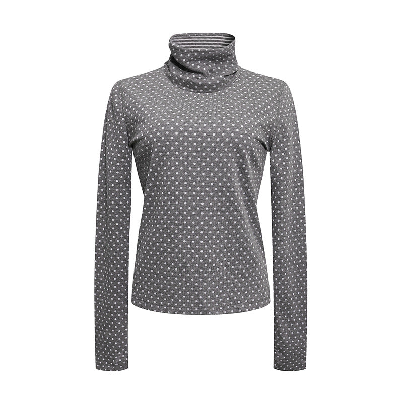 Damen Rollkragen-Feinstrickshirt mit Punktmuster und elastischem Jersey Shop Nory