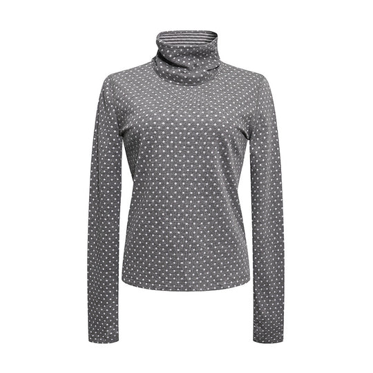 Damen Rollkragen-Feinstrickshirt mit Punktmuster und elastischem Jersey Shop Nory