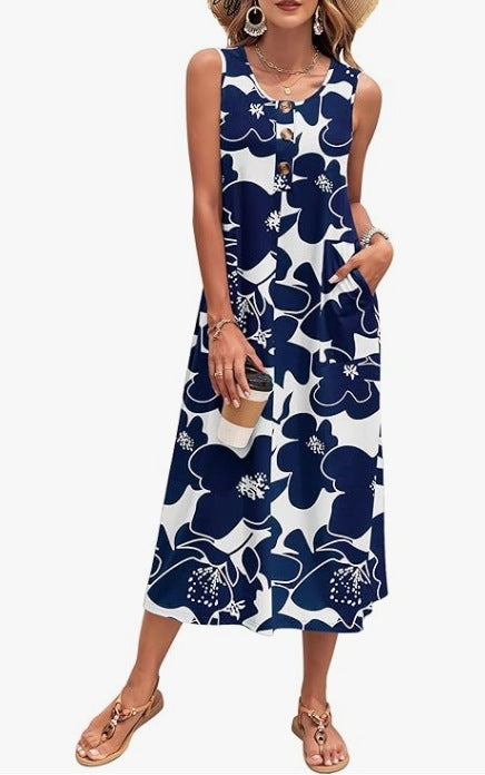 Damen Lässiges Midikleid mit Taschen und Knopfdetails Shopnory