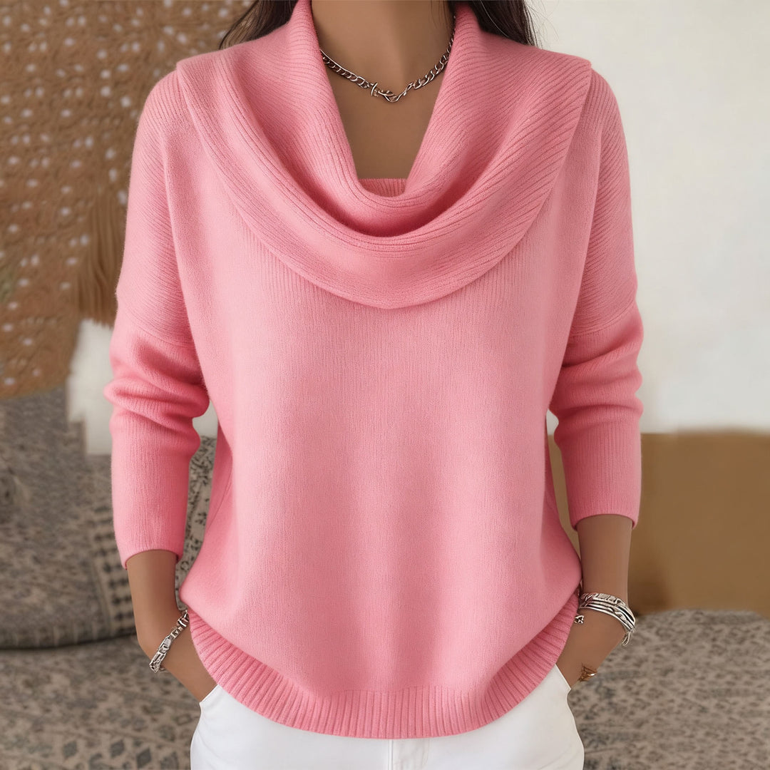 Damen nan schimmernder Strickpullover mit Wasserfallkragen, feiner Glitzerstruktur und schmalem Saum Shop Nory