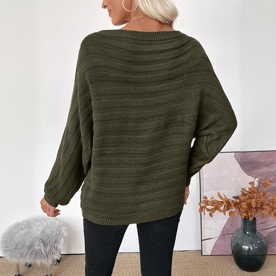 Damen Oversize Off-Shoulder Grobstrick-Tunika mit überschnittener Schulter und Ballonärmeln Shop Nory