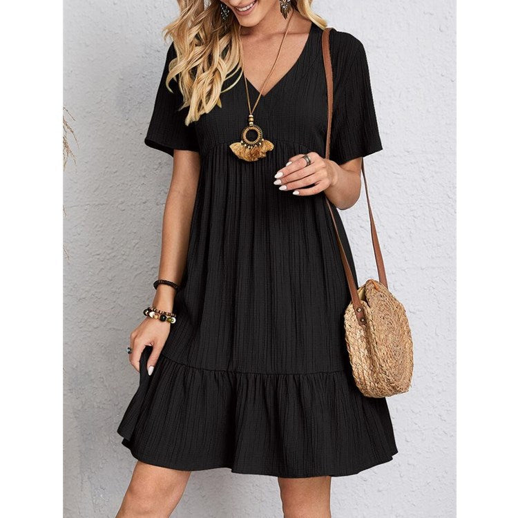 Damen V-Ausschnitt Sommerkleid mit voluminösem Saum