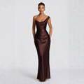 Damen Elegantes Satin Lang Abendkleid mit asymmetrischem Schnitt und figurschmeichelndem Design Shopnory