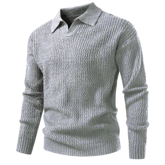 Herren Polokragen-Feinstrickpullover mit strukturierter Wellenoptik und geripptem Saum Shop Nory