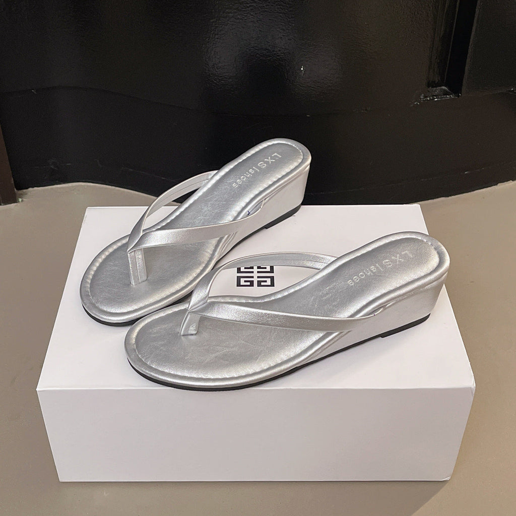 Damen eleganter Wedgesandalen mit schimmerndem Design