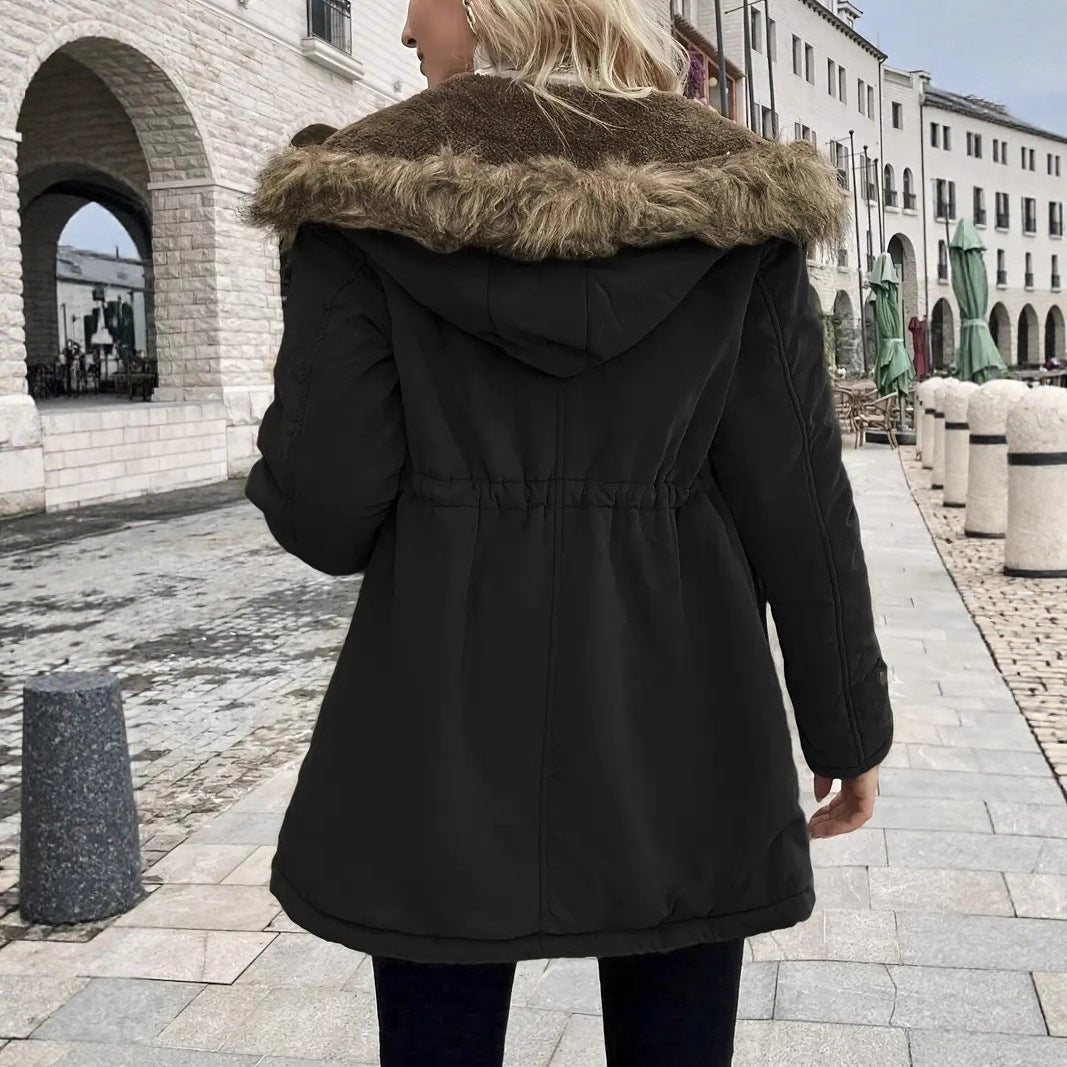 Damen taillierter Parka mit Teddyfutter, Kunstfellkapuze und Multifunktions-Taschen Shop Nory