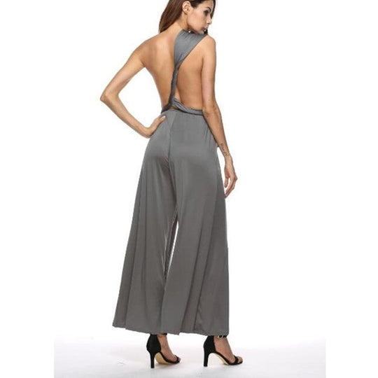 Damen Eleganter Jumpsuit mit Tiefem V-Ausschnitt und Innovativer Wickeloptik