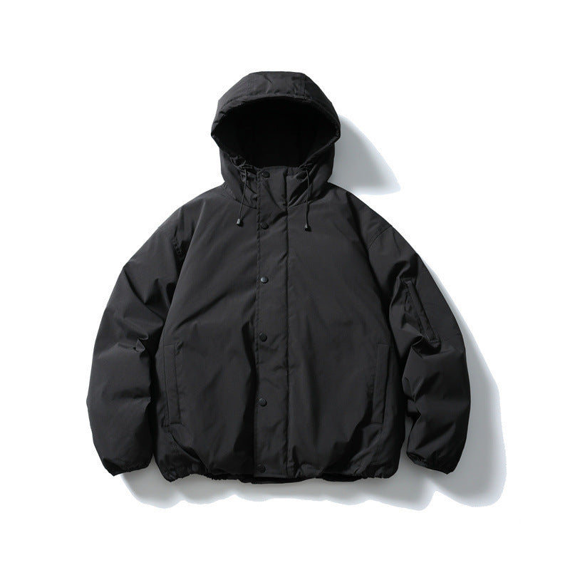 Unisex Boxy wattierte Kapuzenjacke mit Tunnelzug, Druckknopfleiste und Ärmeltasche Shop Nory