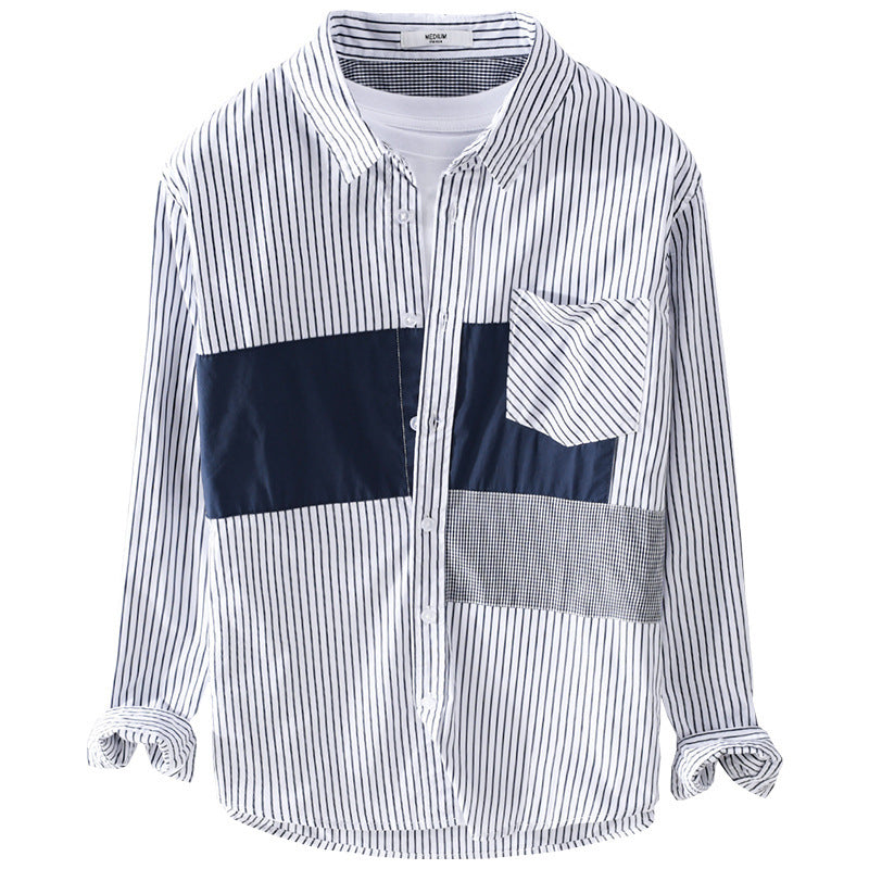 Herren Gestreiftes Overshirt mit Farbblock‑Einsätzen und aufgesetzter Brusttasche Shop Nory