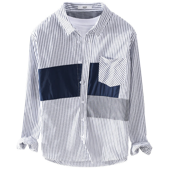 Herren Gestreiftes Overshirt mit Farbblock‑Einsätzen und aufgesetzter Brusttasche Shop Nory