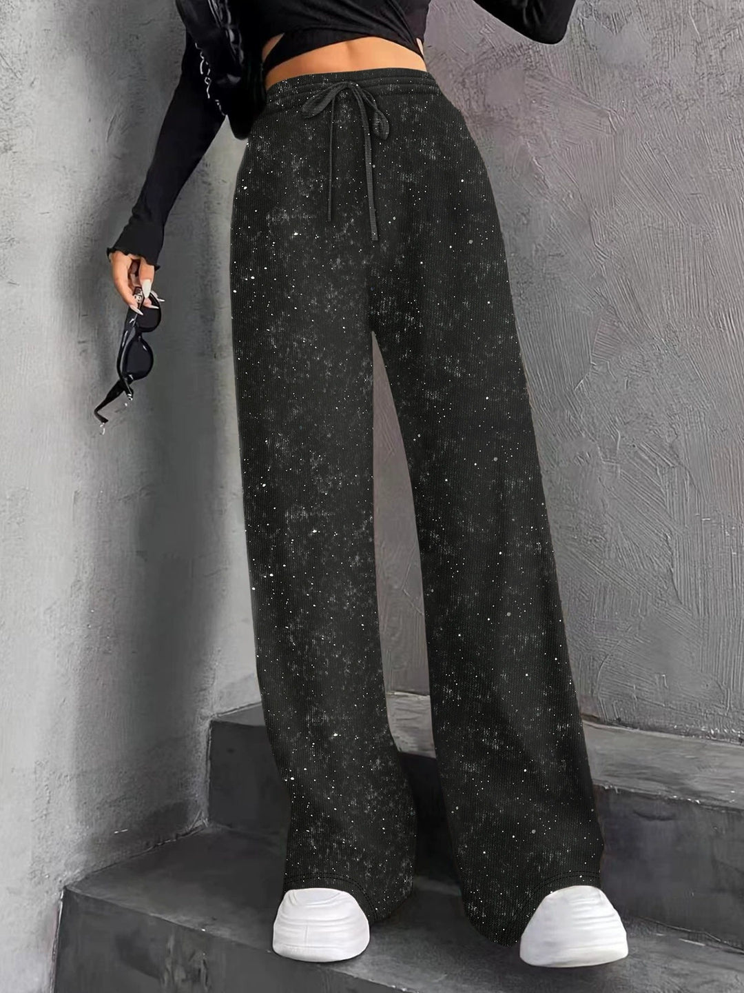 Damen nan weite Strickhose mit hochgeschnittenem Bund und Kordelzug Shop Nory
