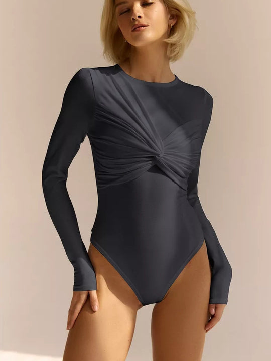 Damen Figurbetonter Langarm-Body mit Drehdetail und Rundhalsausschnitt Shop Nory