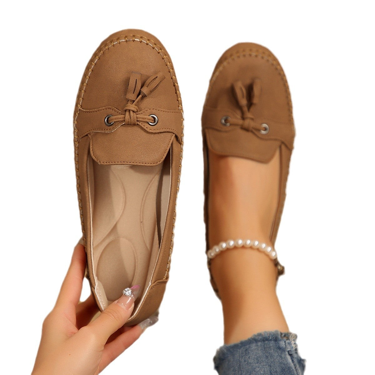 Damen bequeme Mokassins mit flexibler Sohle und eleganter Knoten-Applikation