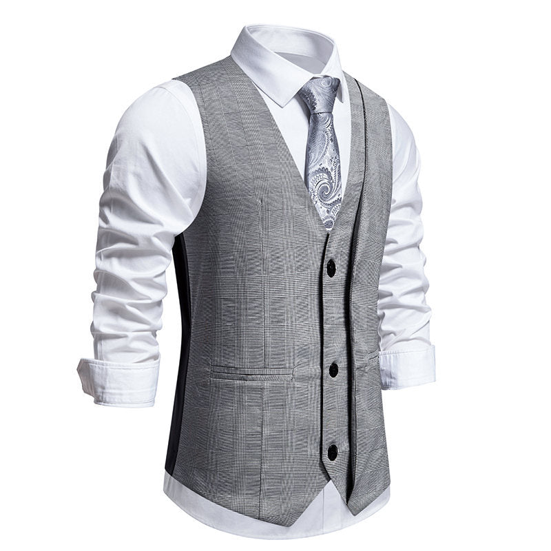 Herren elegante Anzugweste mit klassischem Herringbone-Muster und praktischen Taschen Shopnory