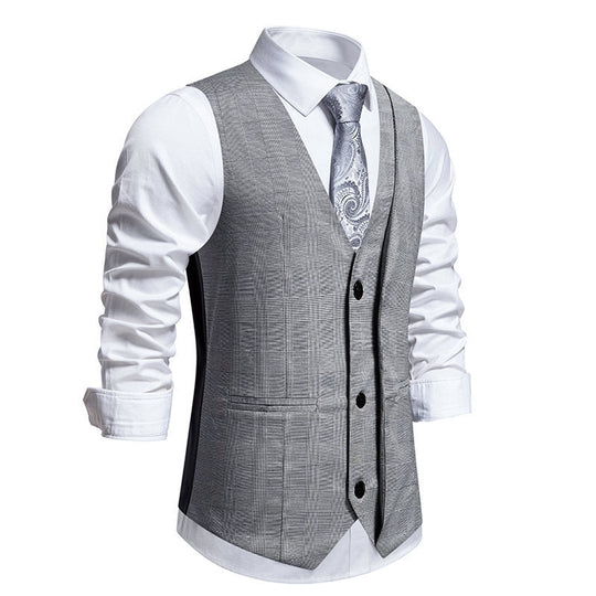 Herren elegante Anzugweste mit klassischem Herringbone-Muster und praktischen Taschen Shopnory