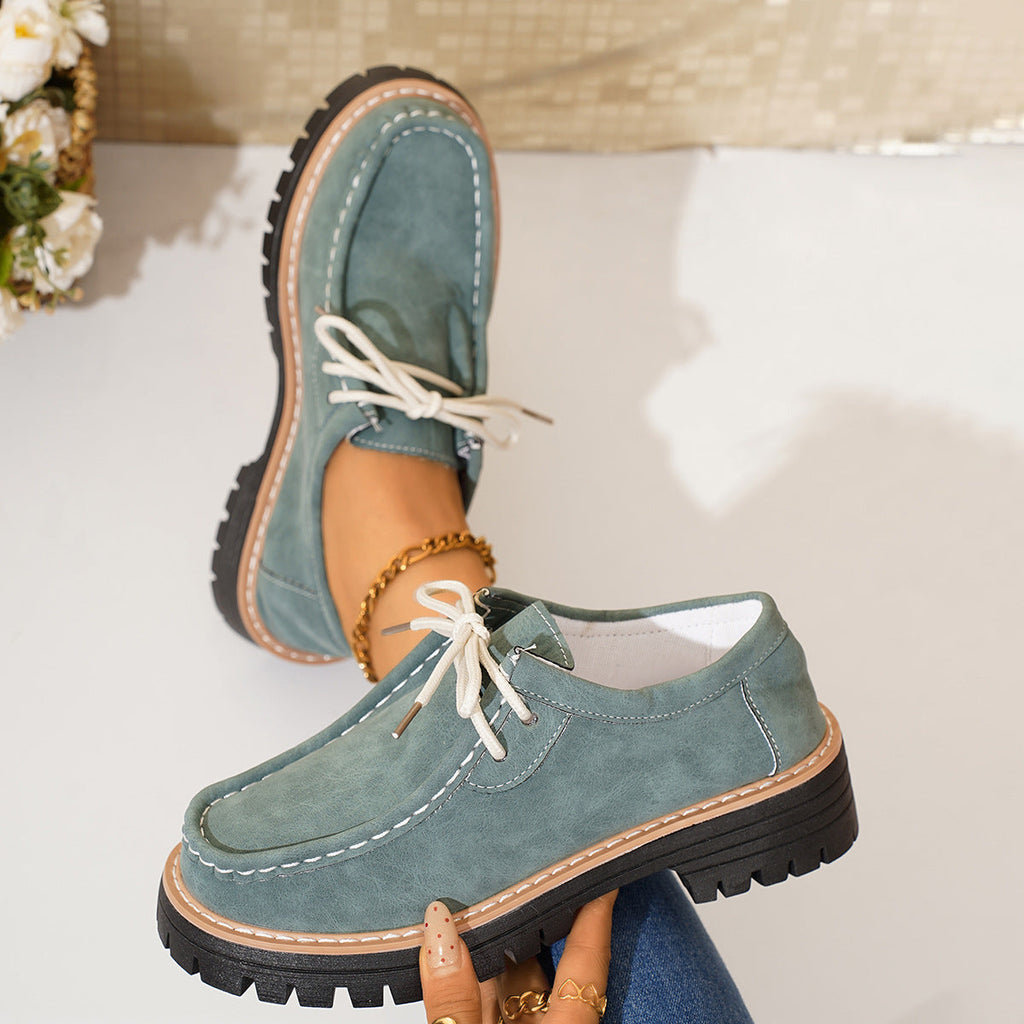 Damen modische Schnürschuhe mit robustem Profil und feinem Lederobermaterial