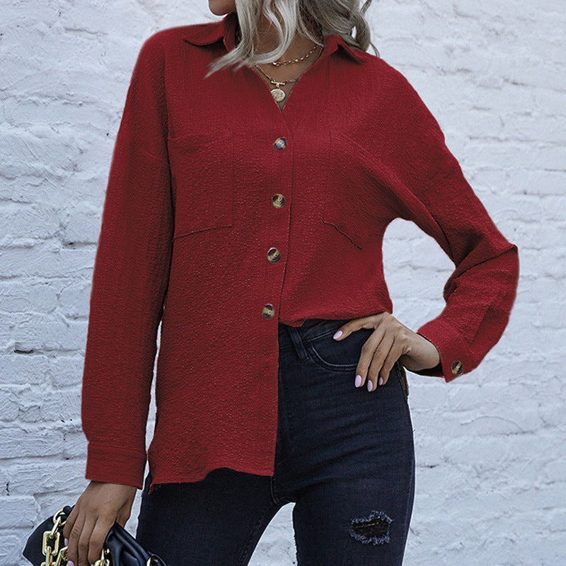 Damen Strukturierte Oversize-Hemdbluse mit Brusttaschen und Knopfleiste Shop Nory