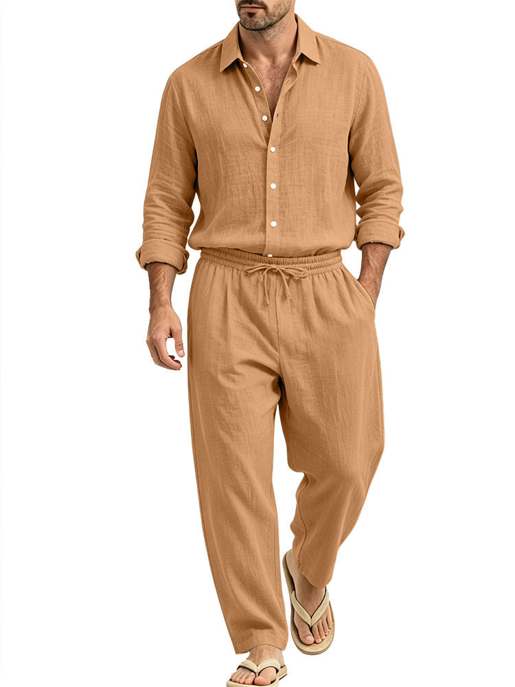 Herren Lässiges Leinen-Set Hemd und Relaxhose mit Tunnelzug Shop Nory