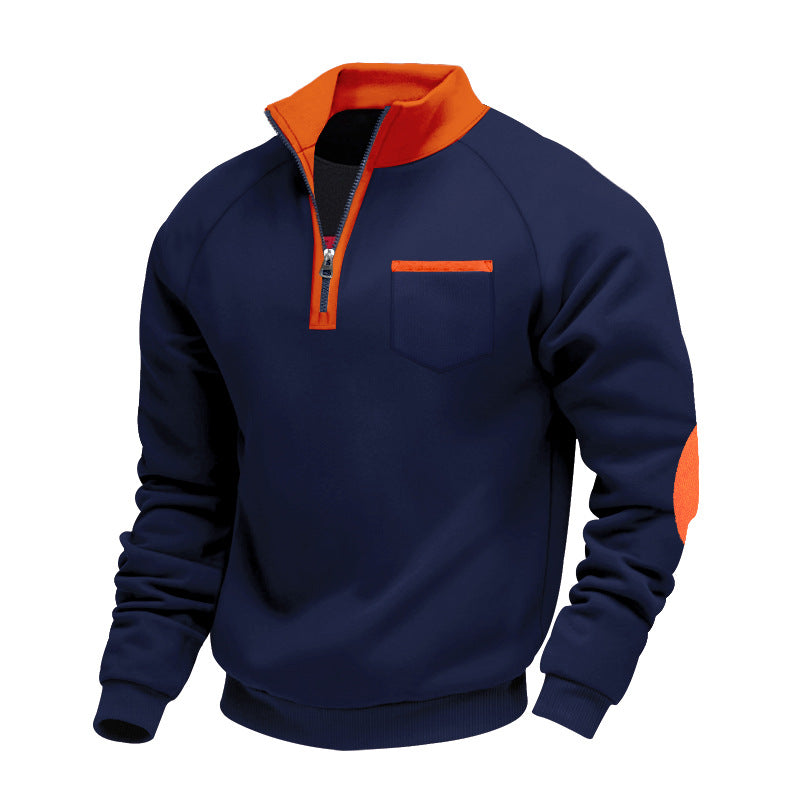 Herren Raglan-Halbzip-Sweatshirt mit Stehkragen, Brusttasche & Ellbogenapplikation Shop Nory
