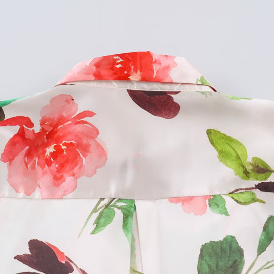 Damen Leichte seidenähnliche Hemdbluse mit Aquarell-Blütenprint und Kontrastborte Shop Nory