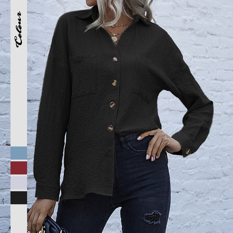 Damen Strukturierte Oversize-Hemdbluse mit Brusttaschen und Knopfleiste Shop Nory