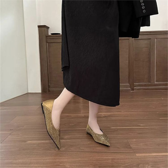 Damen Elegante spitz zulaufende Slipper mit Kristallbesatz und gepolstertem Komfortfußbett Shop Nory