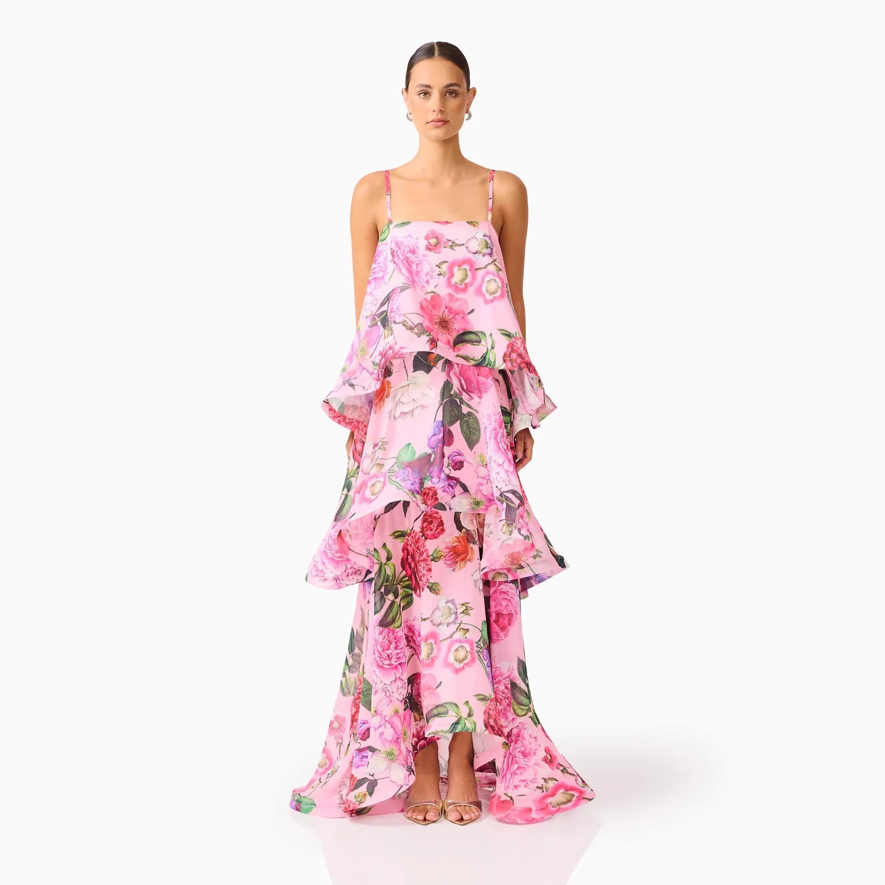 Damen Maxi Kleid mit Volant-details