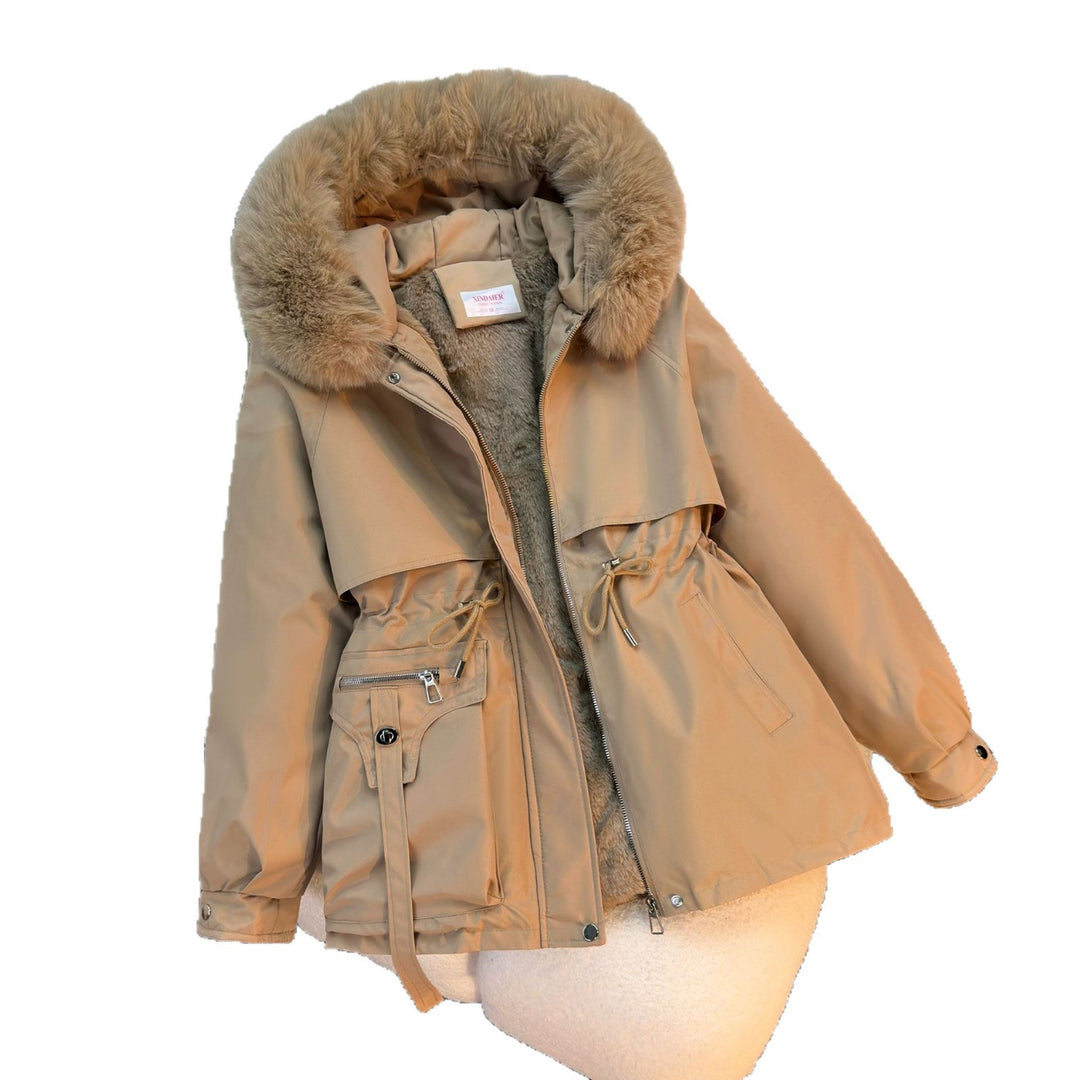 Damen nan kurze gefütterte Parka mit Kunstpelzkragen Teddyfutter Taillenzug und Multifunktions-Taschen Shop Nory