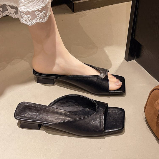 Damen offene Mules mit modernem Blockabsatz