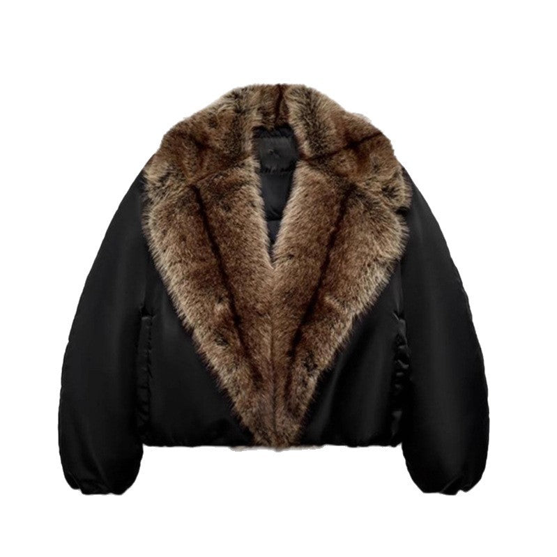 Damen Oversize-Bomberjacke mit voluminösem Fellkragen und Satinärmeln Shop Nory
