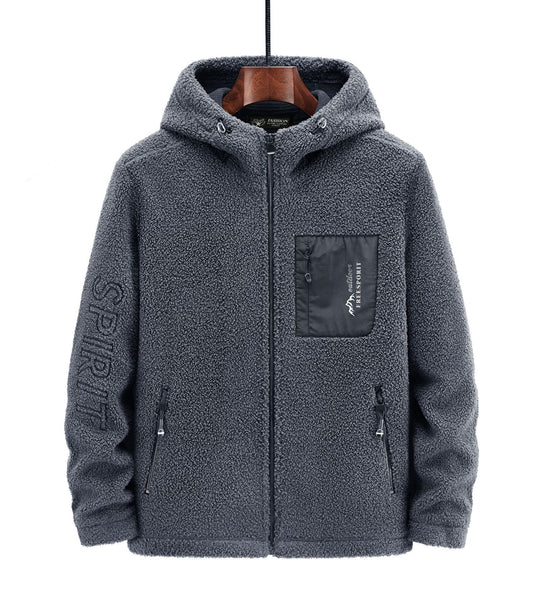 Herren Teddyfleece Kapuzenjacke mit Nylon-Brusttasche und Zwei‑Wege‑Reißverschluss Shop Nory