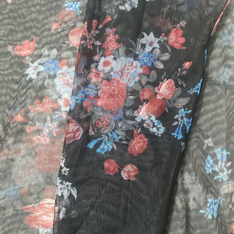 Herren Langarmshirt mit floralem Muster und transparentem Stoff