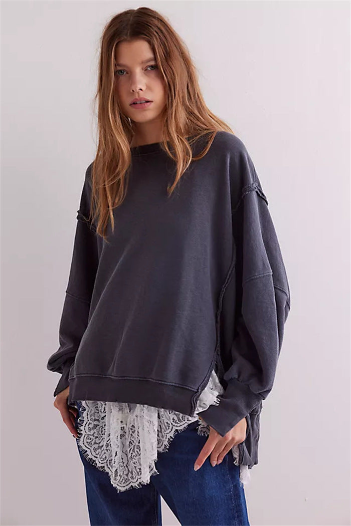 Damen oversized Sweatshirt mit Ballonärmeln, offenen Saumnähten und seitlichen Schlitzen Shop Nory