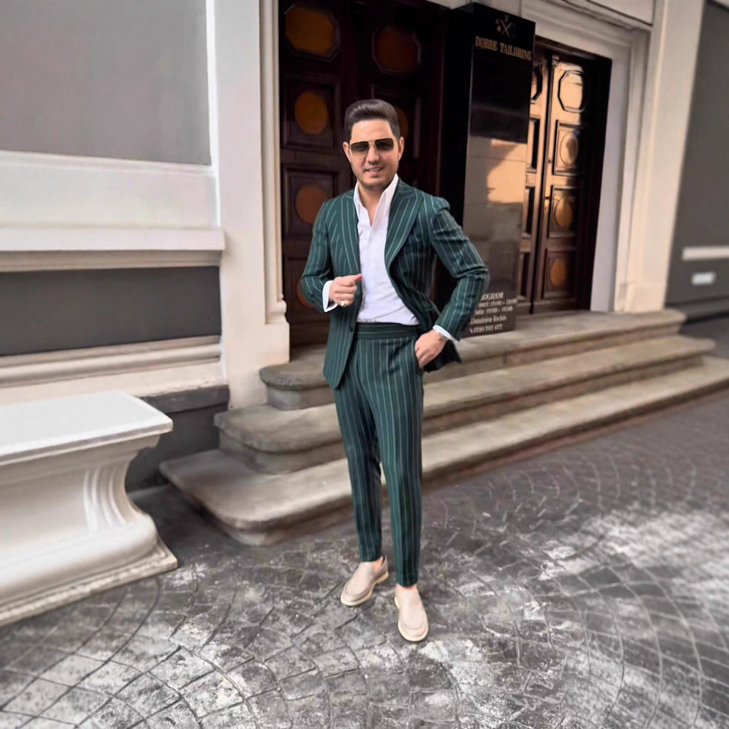 Herren elegante Anzug mit doppelter Knopfreihe und modischen Streifen Shopnory