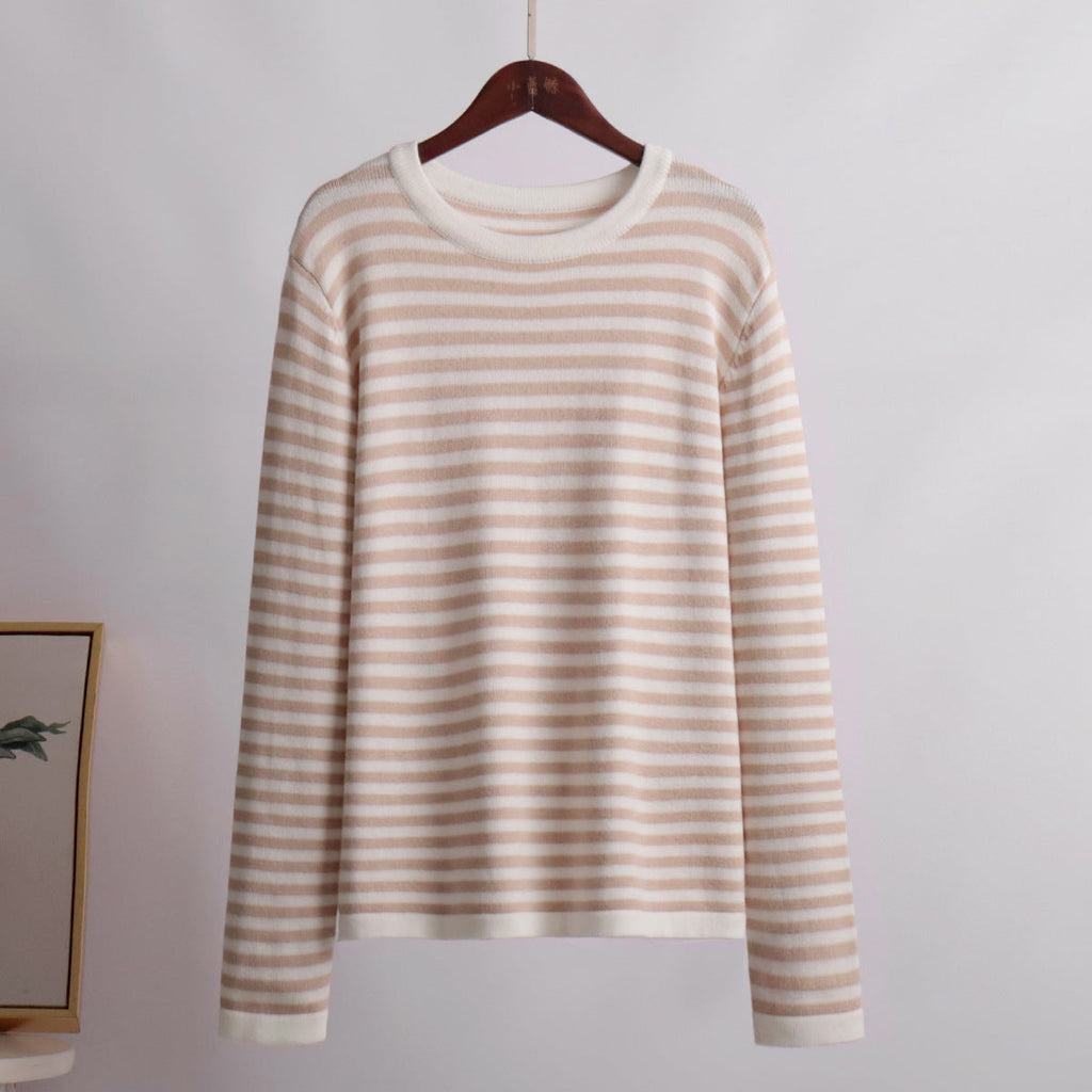 Damen gestreifter, lässiger Pullover aus hochwertigem Baumwollmix Shopnory