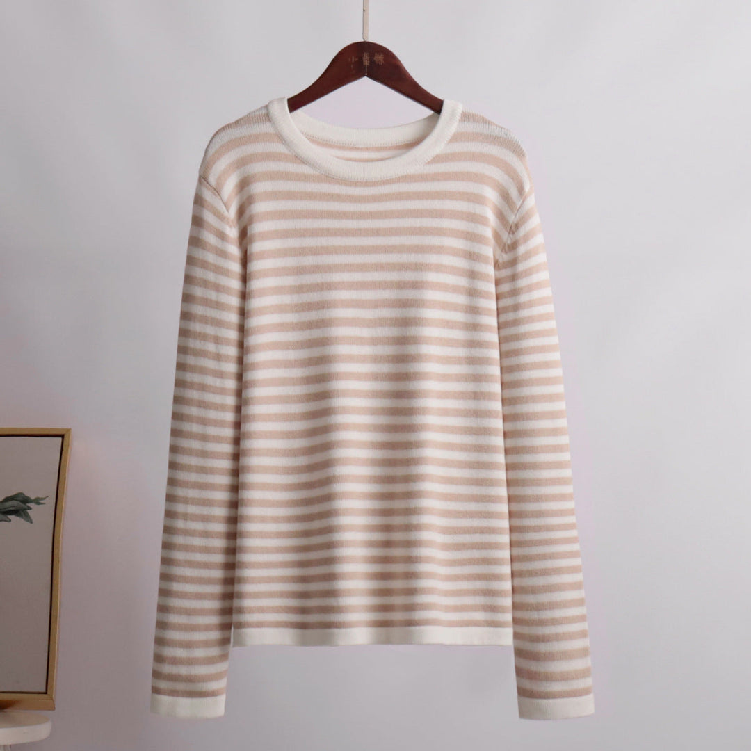 Damen gestreifter, lässiger Pullover aus hochwertigem Baumwollmix Shopnory