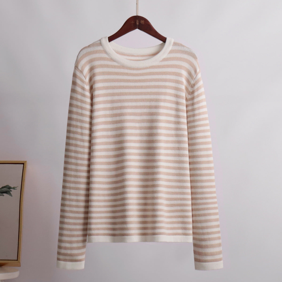 Damen gestreifter, lässiger Pullover aus hochwertigem Baumwollmix Shopnory