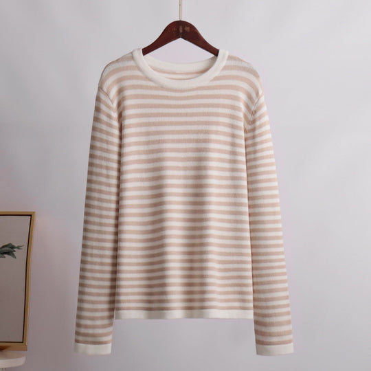 Damen gestreifter, lässiger Pullover aus hochwertigem Baumwollmix Shopnory
